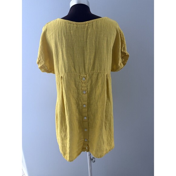 Terzo Millennio Italy Linen Tunic Size Medium Yellow Button Back Lagenlook Hi Lo - Picture 3 of 11